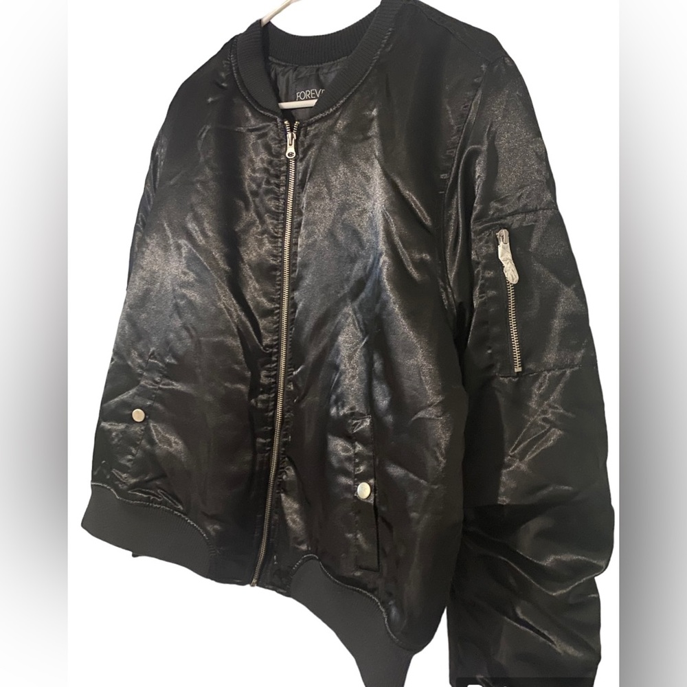 Forever 21+ black satin bomber jacket